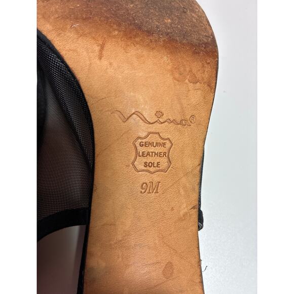 Nina Sling Back Heels Shoes Dressy Black 9 M Leather soles Classic Luxury - Picture 7 of 7